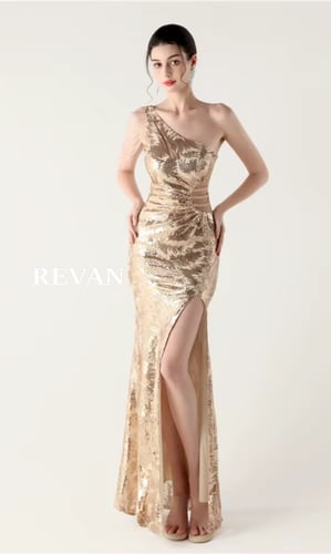 فستان سهرة ترتر فاخر كتف واحد فتحة جنب من ريفان