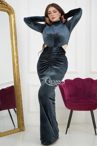 فستان ناعم طويل قماش مخمل