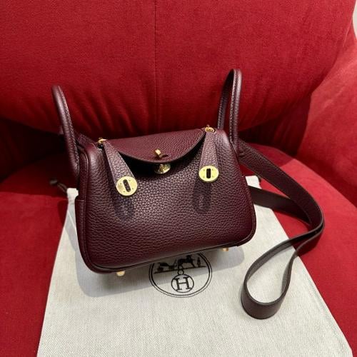 ارميز ليندي Lindy mini مقاس 19cm لون الهاردوير ذهبي لون الشنطه عنابي