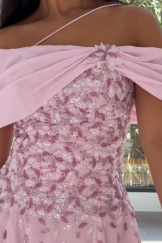 فستان سهره فخم وردي