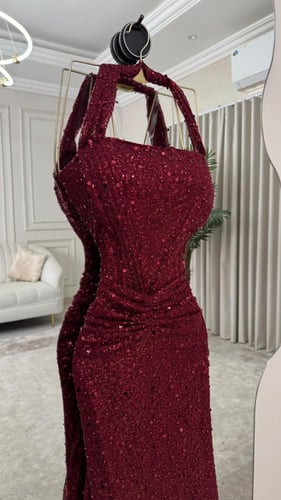 فستان سهره فخم عنابي نهى