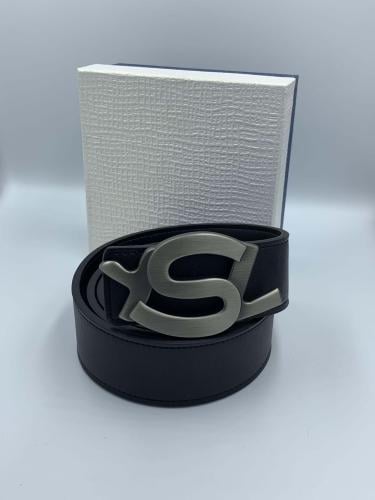 حزام جلد نسائي فاخر بعلامة سان لوران الفضية