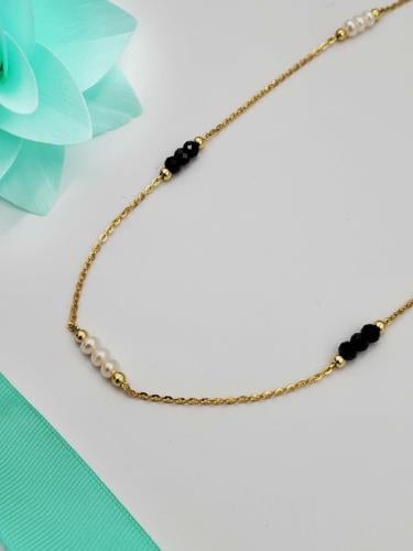 شوكر فضة لؤلؤ زراعي واحجار الاونكس بتصميم انيق