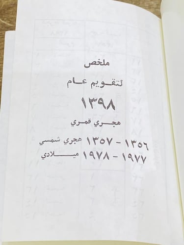 تقويم أم القرى بلون مميز؛ عام ١٣٩٨هـ