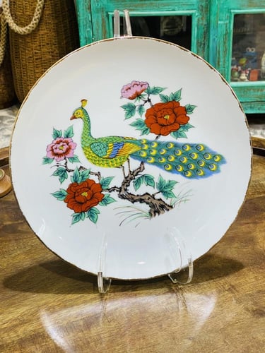 من النوادر؛ صحن تذكاري برسمة الطاووس قديم جداً مخز...