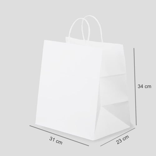 مجموعة ( 12) كيس ورق أبيض عرضي الشكل بقاعدة - 31*2...