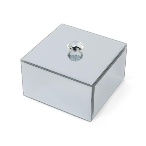 صندوق مرايا زجاجي مربع فاخر بمقبض كرستال - لون رما...