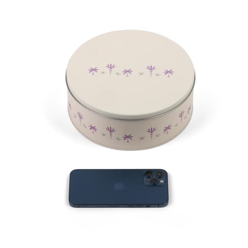 علب معدنية دائرية بغطاء فاخرة بتصميم نخلة لون بيج...