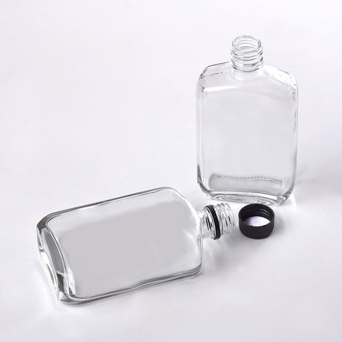 مجموعة ( 12 ) قارورة زجاجية للمشروبات بغطاء أسود-...