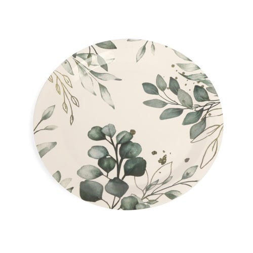 مجموعة (10) صحون ورقية بطباعة أغصان لون أخضر | 9 أ...