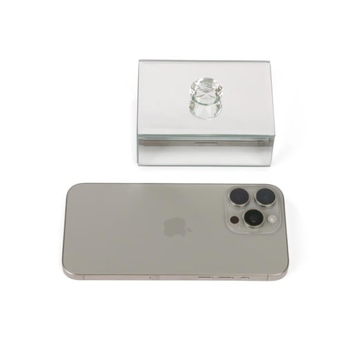 صندوق مرايا زجاجي مستطيل بمقبض كرستال - لون فضي