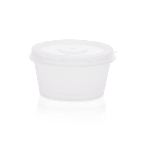 مجموعة (50) علبة بلاستيك شفافه للصوصات بغطاء متصل...