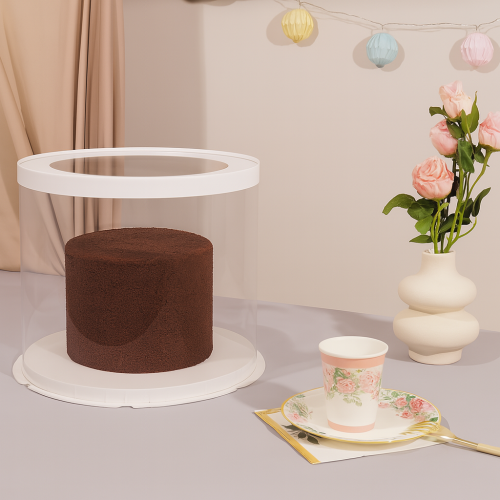 علبة دائرية شفافة للهدايا والكيك المرتفع بغطاء وقا...