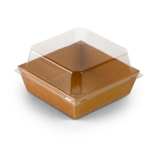 علب ورق كرافت بني مربعة بغطاء منفصل شفاف -(10) حبة...