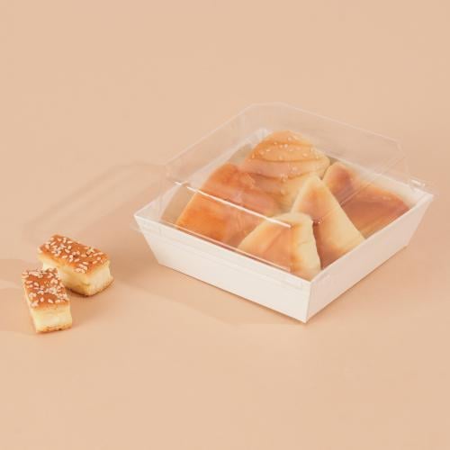 علب ورق بيضاء مربعة بغطاء منفصل شفاف -(10) حبة | 1...