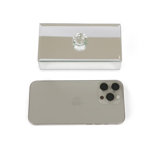 صندوق مرايا زجاجي مستطيل بمقبض كرستال - لون فضي