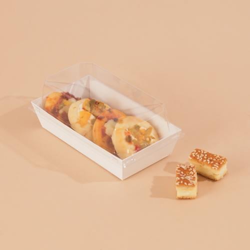 علب ورق أبيض مستطيلة بغطاء شفاف - (10) حبة | 13.6*...