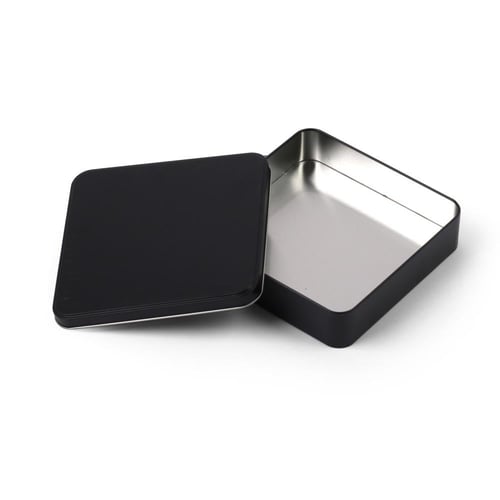 علب معدنية مربعة فاخرة لون أسود|19.7*19.7*4.8سم