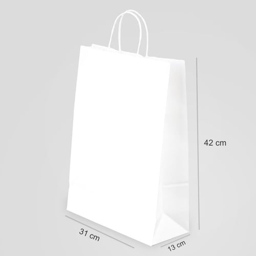 مجموعة ( 12) كيس ورق أبيض طولي الشكل بقاعدة - 31*4...