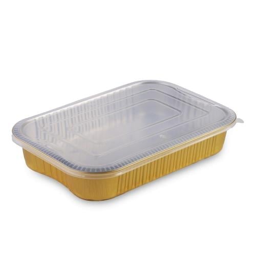 صحن المنيوم مستطيل بلون ذهبي وغطاء شفاف -(3) حبة |...