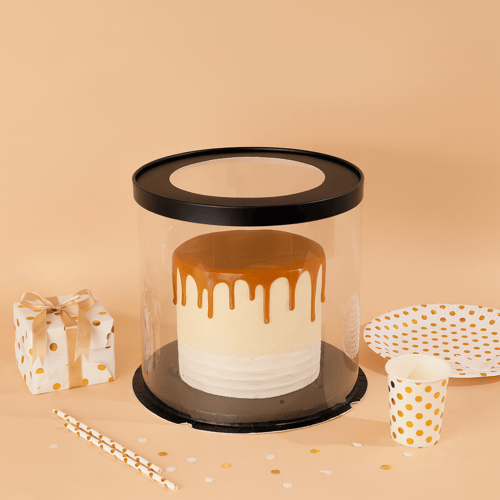 علبة دائرية شفافة للهدايا والكيك المرتفع بغطاء وقا...
