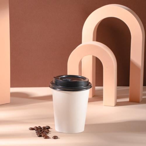 غطاء بلاستيك أسود فاخر لأكواب الورق - (50)حبة | 9...