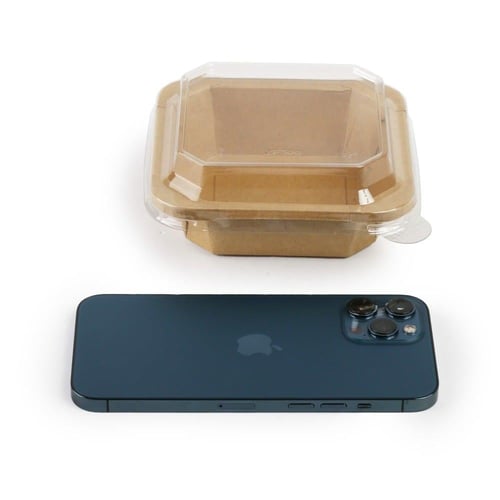 وعاء ورقية كرافت بني مربع مع غطاء شفاف - (25) حبة...