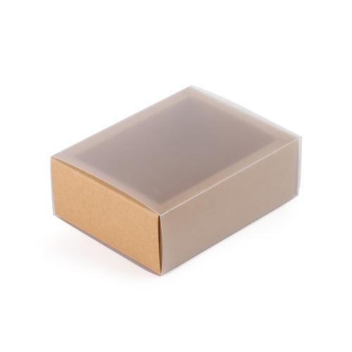علب ورقية بلون بني وغطاء شفاف قابل للسحب - (12) حب...