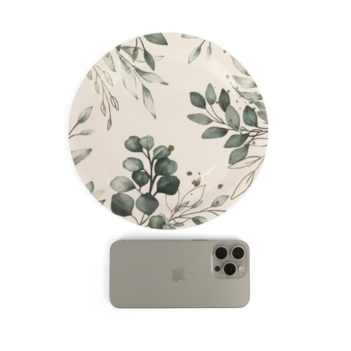 مجموعة (10) صحون ورقية بطباعة أغصان لون أخضر | 9 أ...