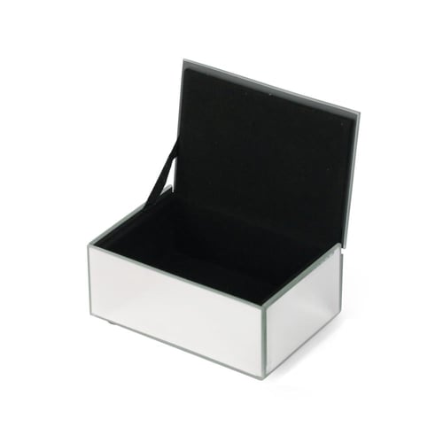 صندوق مرايا زجاجي مستطيل بمقبض كرستال - لون فضي