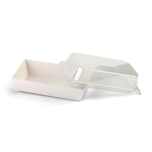 علب ورق أبيض مستطيلة بغطاء شفاف - (10) حبة | 13.6*...