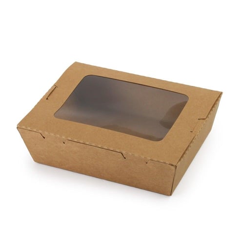 علب ورق كرافت بني بغطاء متصل ونافذة شفافة - (25) ح...