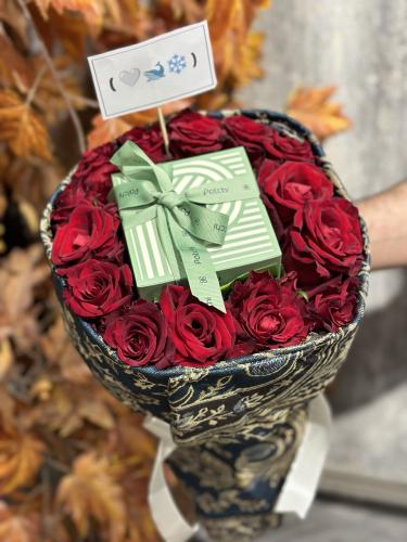 Chocolate Patchi in the middle of a bouquet of red...