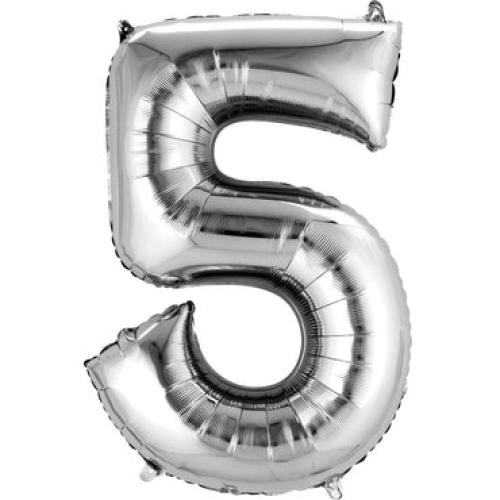 بالون رقم 5 فويل — فضي