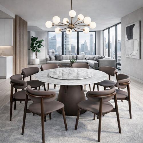 طاولة طعام دومينيكا مستديرة سطح رخام و قاعدة معدن...