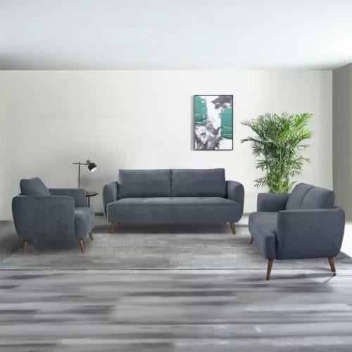 طقم كنب مورينا 3+2+1 مقاعد قماش لون رمادي داكن بأر...