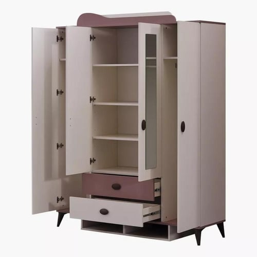 خزانة ملابس 4 أبواب بدرجين ومرآتين من ريفيرا