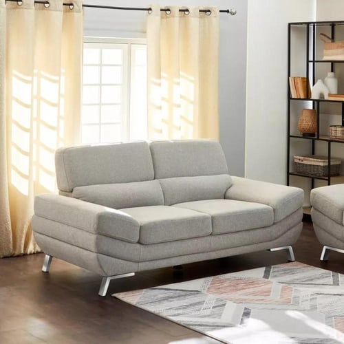 كنبة جيادا بمقعدين قماش جلد صناعي لون رمادي فاتح ب...