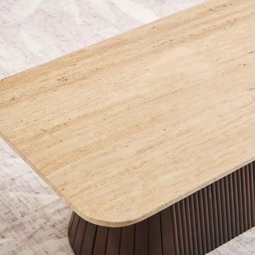 طاولة قهوة لونڤيسّا بسطح رخامي بيج وقاعدة خشبية سا...