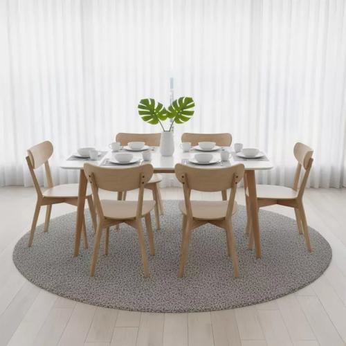 طقم طاولة طعام لوريديزا خشب مطّاط مع 6 كراسي