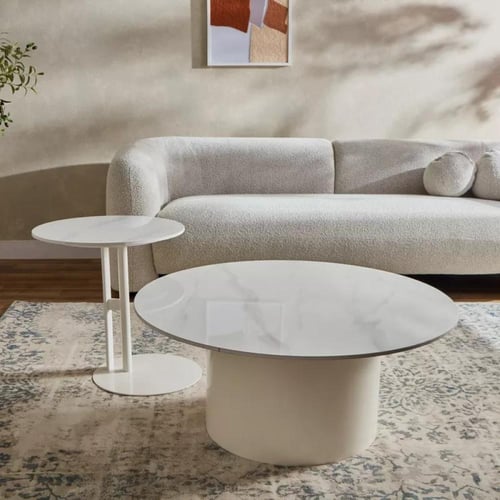 طقم طاولات قهوة ڤيلريونا قطعتين سطح من الحجر الملب...