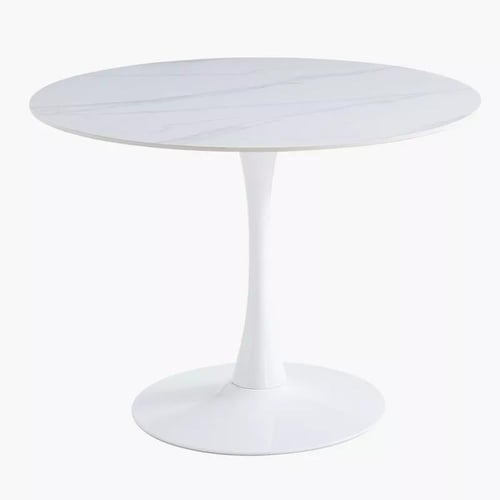 طقم طاولة سفرة مستديرة حجر ملبد بقاعدة معدن ابيض م...