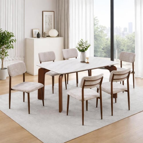 طاولة طعام إيزابيلا مستطيلة سطح الرخام ابيض بأرجل...