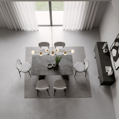 طاولة طعام لياندرا خشب رمادي مع 6 كراسي قماش رمادي...