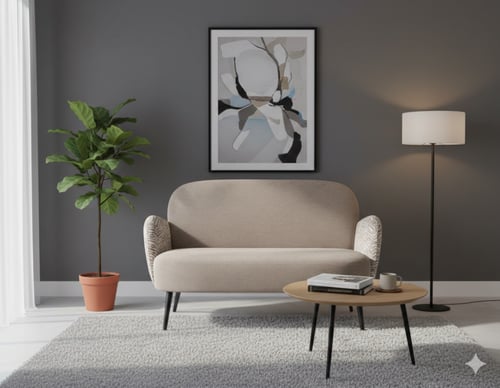 كنبة ثنائية فيلينا مبطن قماش رمادي في ابيض بأرجل م...