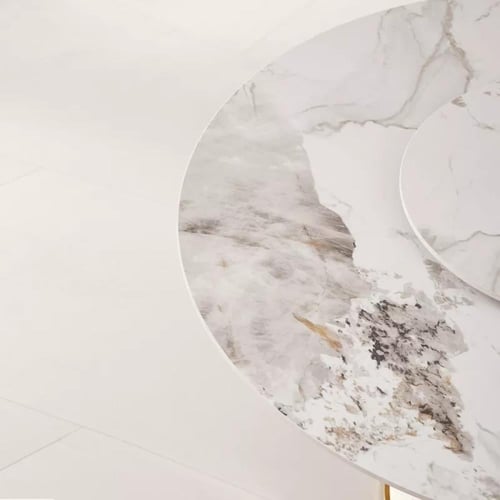 طاولة سفرة مستديرة من الحجر الملبد لـ 6 مقاعد مع ص...