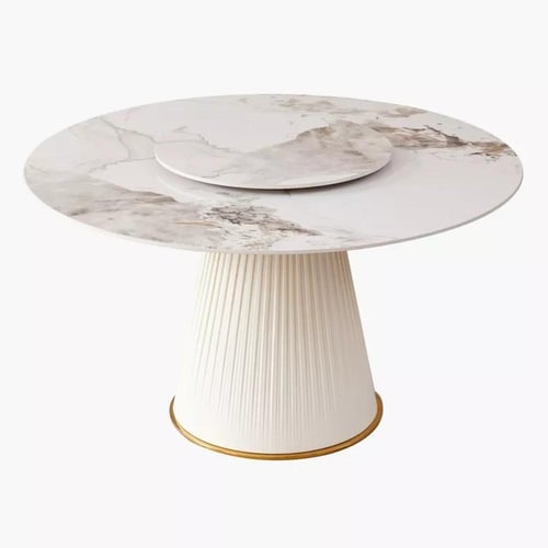 طاولة سفرة مستديرة من الحجر الملبد لـ 6 مقاعد مع ص...