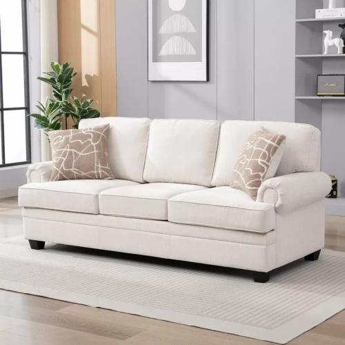 كنبة سانتوس 3 مقاعد مع وسادتين قماش لون بيج فاتح ب...