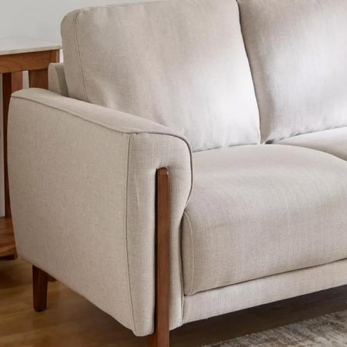 كنبة لوفت 3 مقاعد مع وسادتين قماش كتان لون بيج بأر...