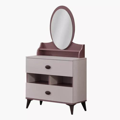 طاولة تزيين بمرآة ودرجين وأرفف مفتوحة من ريفيرا